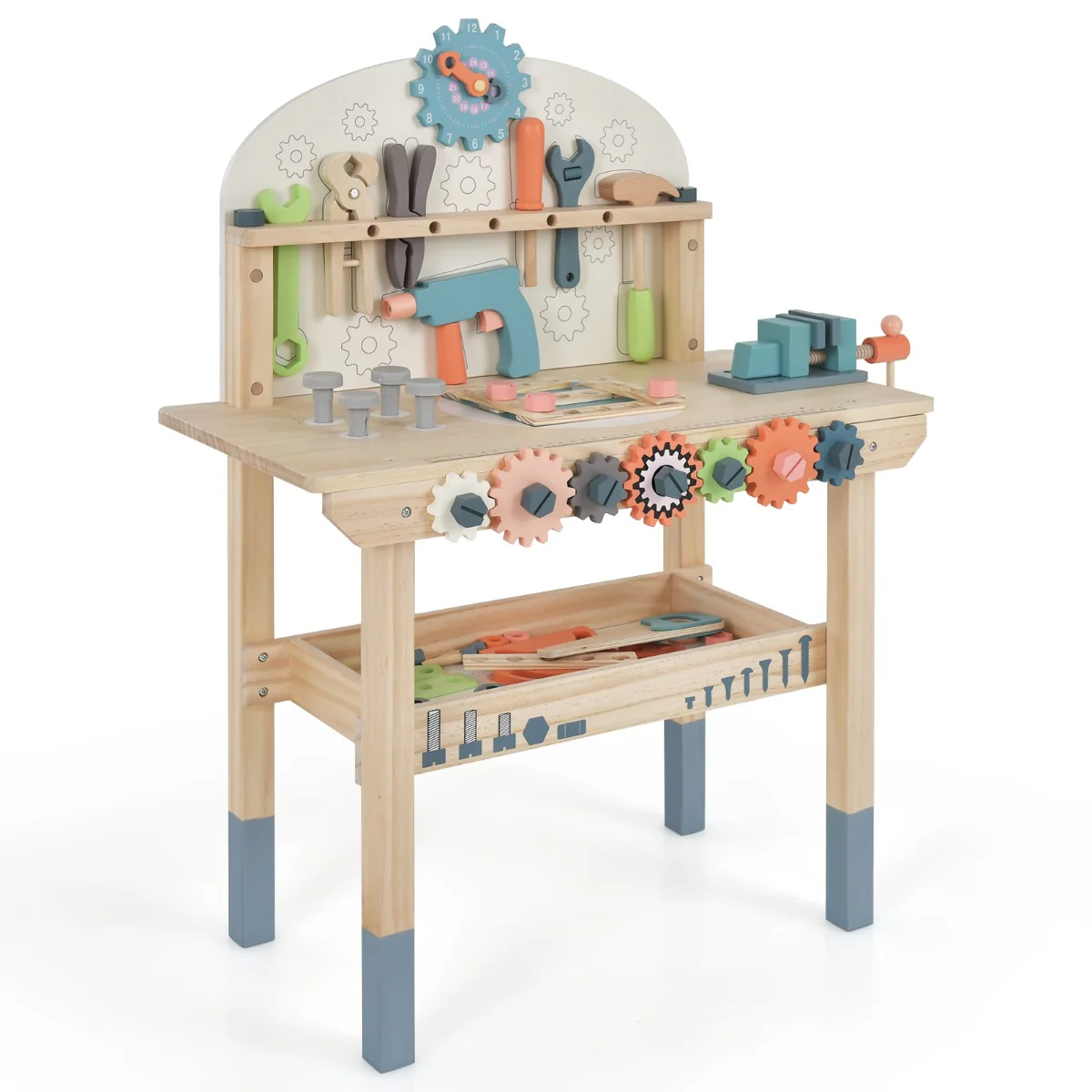Jouet d'etabli en bois pour enfants avec 8 outils & 53 accessoires jeu d'imitation bricolage avec tableau noir cadeau pour garons et filles de 3-8 ans 20_0005311