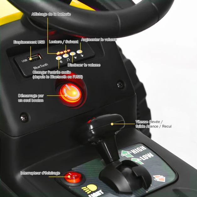 Tracteur electrique avec remorque pour enfants 3 vitesses lumières led fonctions audio usb et bluetooth jaune 20_0006612
