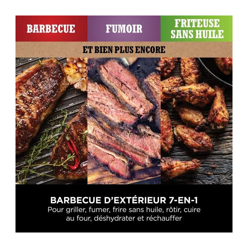 Barbecue électrique - Ninja - Woodfire - Og701eu - Grill, Fumoir & Air Fryer - Antiadhésif - Gris Et Noir Ninja