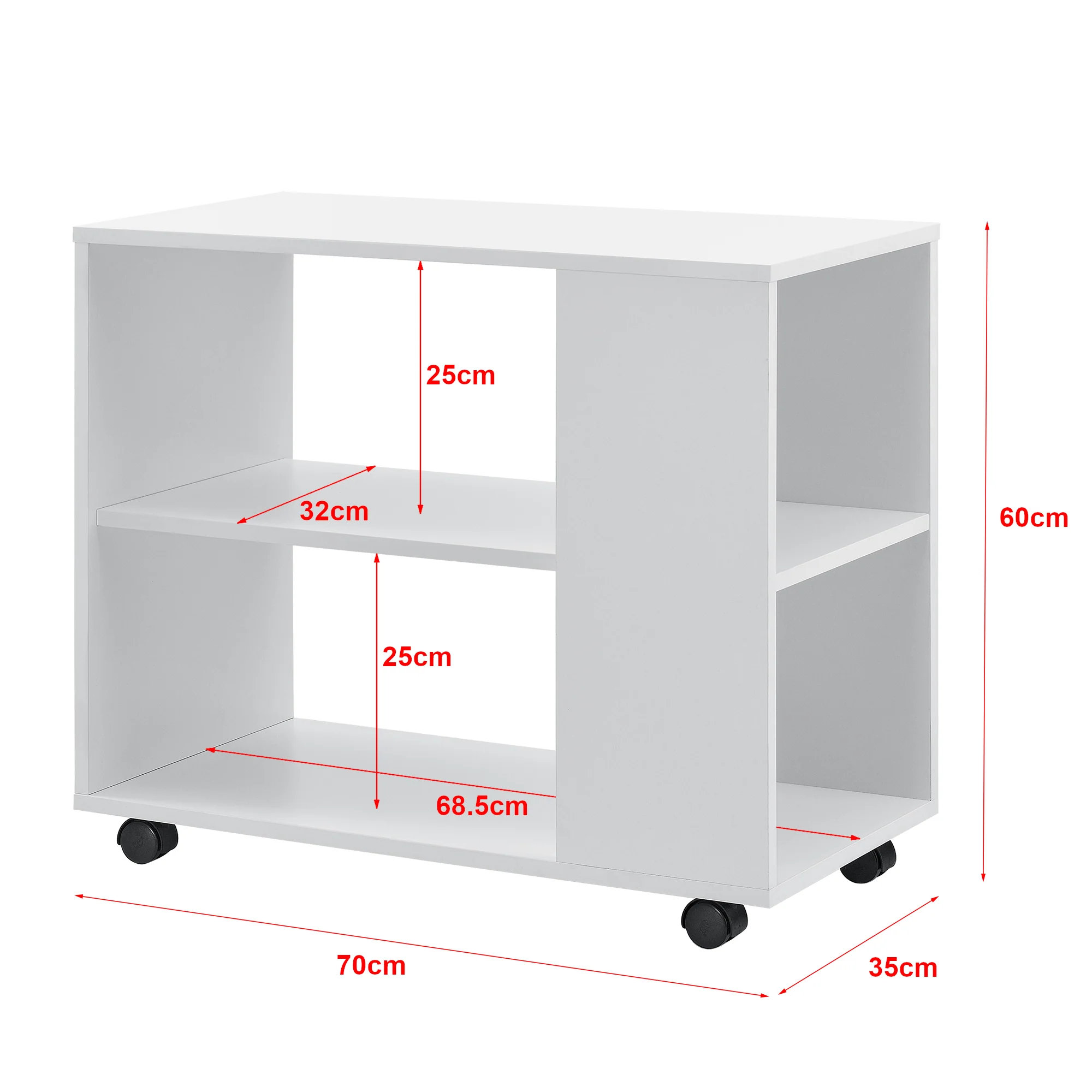 Table basse rectangulaire à roulettes pour salon meuble stylé avec étagère de stockage 60 x 70 x 35 cm blanc 03_0006173
