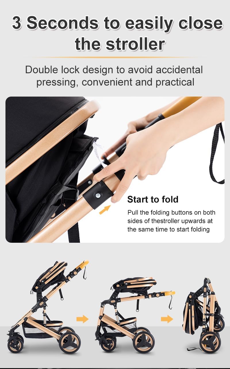 YAZOCO Poussette 3 en 1 Pliable Poussette Bebe Confort Moustiquaire, Couvre - Pieds, Porte - Gobelet, Coussin Poussettes et Landaus