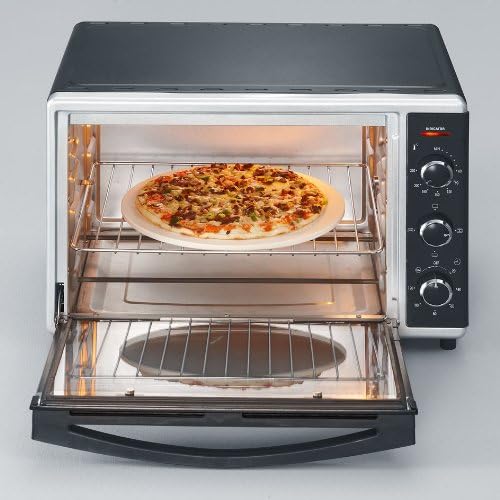 SEVERIN Mini-Four à chaleur tournante 42 L avec pierre à pizza et tournebroche, Four posable 1 800 W design élégant, électrique avec minuteur 120 min, Noir/Inox, TO 2058