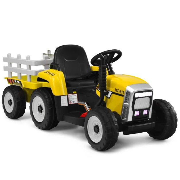 Tracteur electrique avec remorque pour enfants 3 vitesses lumières led fonctions audio usb et bluetooth jaune 20_0006612