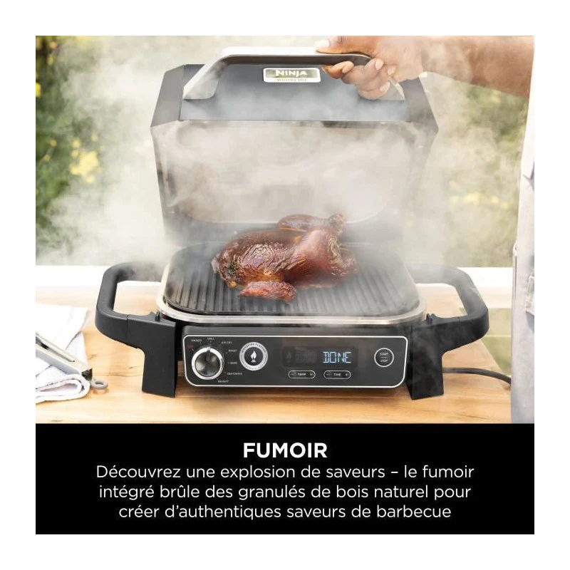 Barbecue électrique - Ninja - Woodfire - Og701eu - Grill, Fumoir & Air Fryer - Antiadhésif - Gris Et Noir Ninja