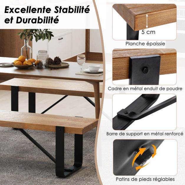 Banc d'entrée de 152,5 cm de long avec structure métallique rangement à chaussures rustique en bois capacité de charge 300 kg naturel 20_0007794