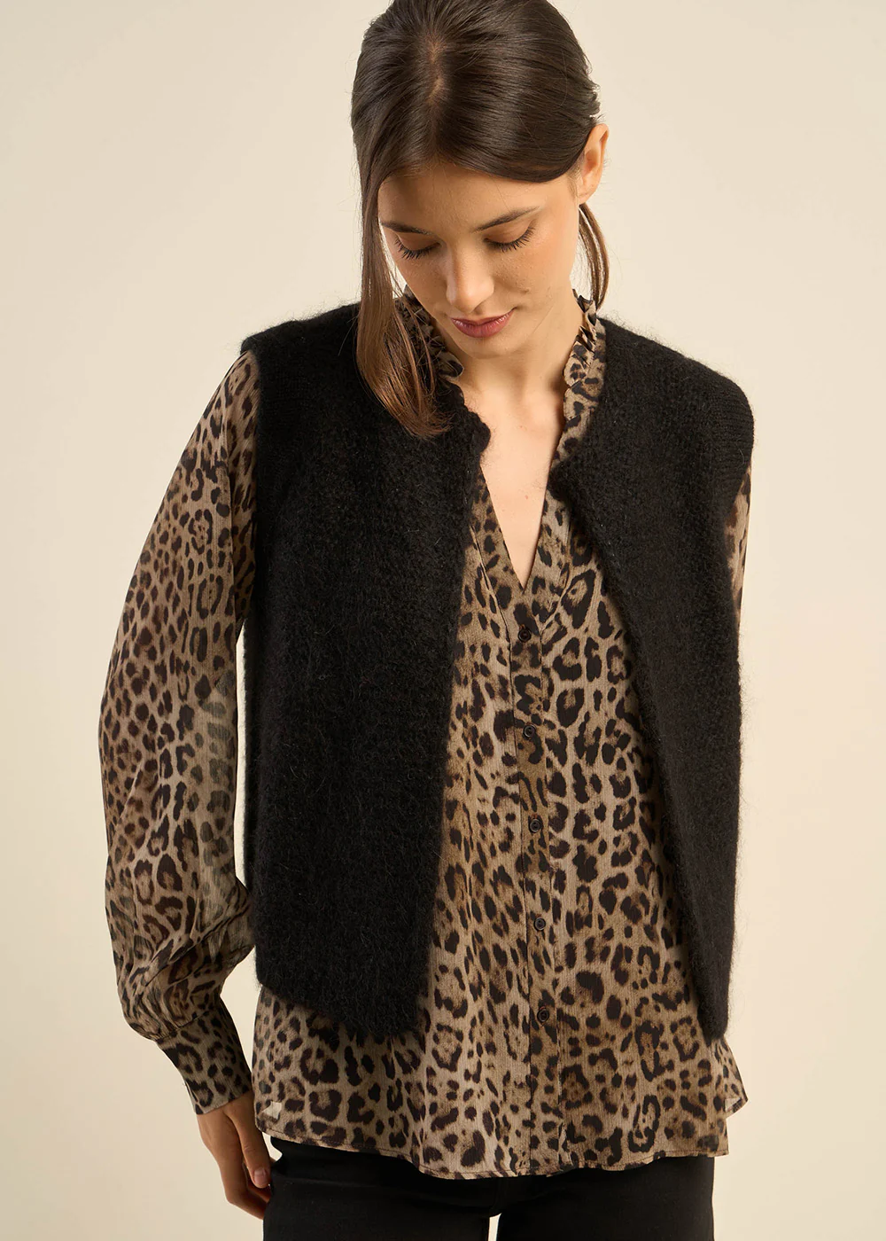 Gilet court sans manches en mohair