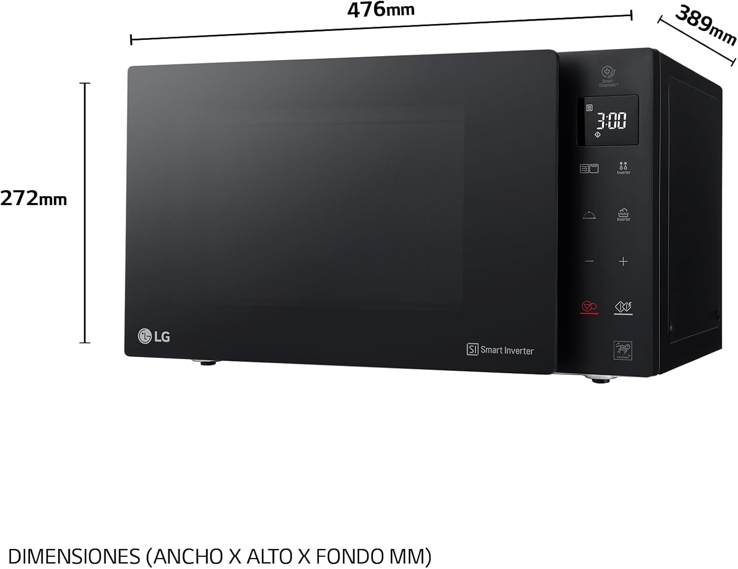 LG MH6535GDS Comptoir de cuisine Four à micro-ondes Smart Inverter avec gril à quartz, 25 L, 1000 W, programmes automatiques, niveaux de puissance réglables, cuisson à vapeur, noir