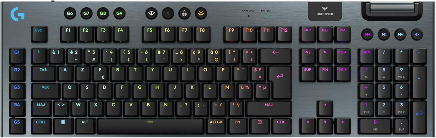 Logitech G915 TKL Tenkeyless LIGHTSPEED Clavier Gamer Mécanique, Switch ultra-plat GL Tactile, RGB LIGHTSYNC, Design élégant et mince, 40+ heures de jeu, Franais AZERTY - Noir