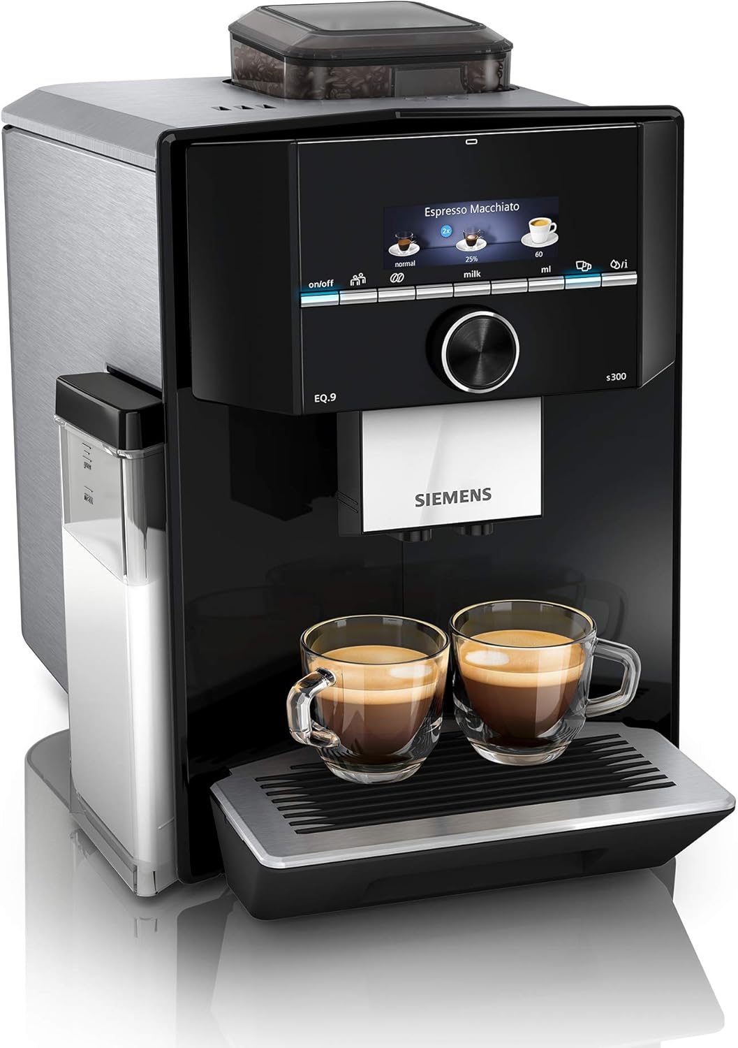 Siemens, machine à café automatique EQ900 TQ903D03, contrôle par l'application, écran tactile, mode barista, AromaBoost, réduction du bruit, broyeur premium, nettoyage à la vapeur, 1 500 W, inox