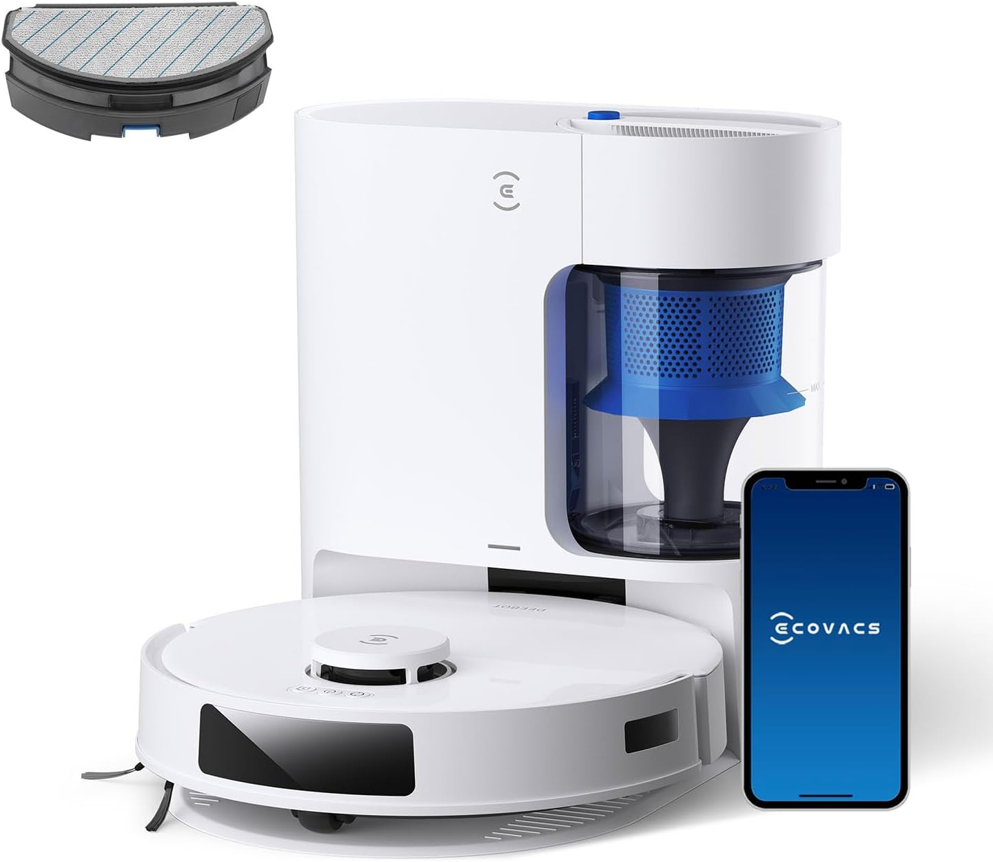 ECOVACS Aspirateur Robot DEEBOT N20 Plus, Robot Aspirateur Laveur 8000Pa avec vidange Automatique poussière, Nettoyage Autonome de 45 Jours, Batterie 300 Min, Anti-Tangle, Tapis et Poils d'animaux