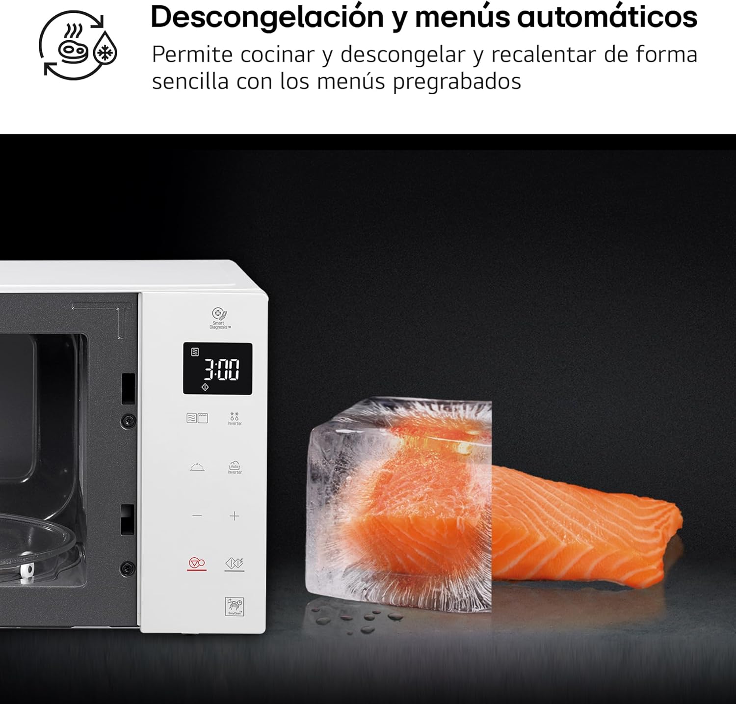 LG MH6535GDS Comptoir de cuisine Four à micro-ondes Smart Inverter avec gril à quartz, 25 L, 1000 W, programmes automatiques, niveaux de puissance réglables, cuisson à vapeur, noir