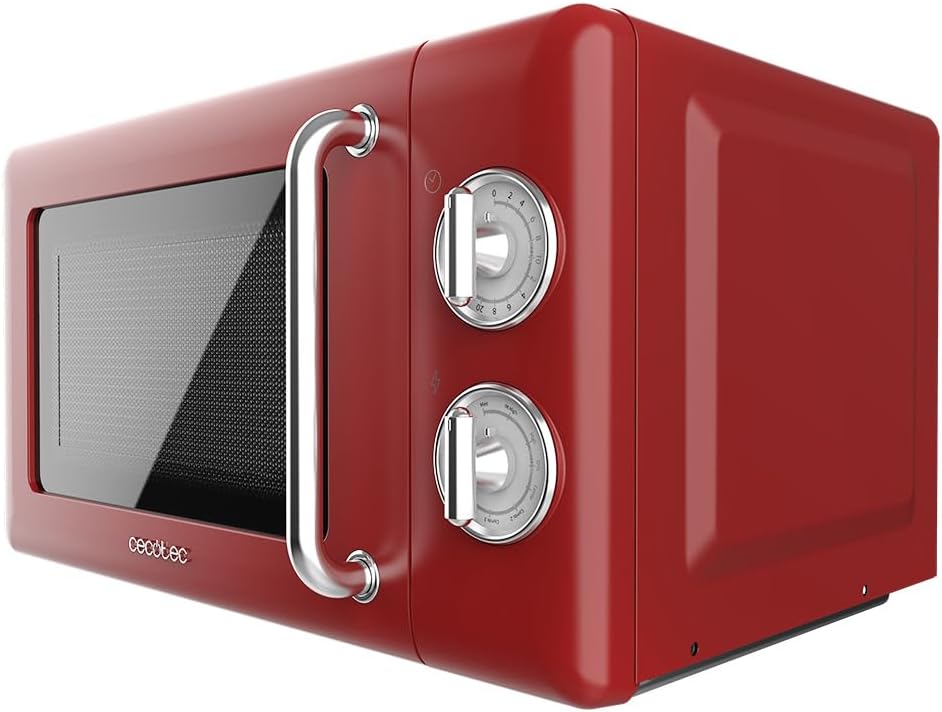 Cecotec Micro-Ondes Mécanique avec Grill Proclean 3110 Retro Bleu. 20 L, 700 W en 6 niveaux, minuterie jusqu'à 30 minutes, mode dégivrage, design vintage bleu, finitions en acier.