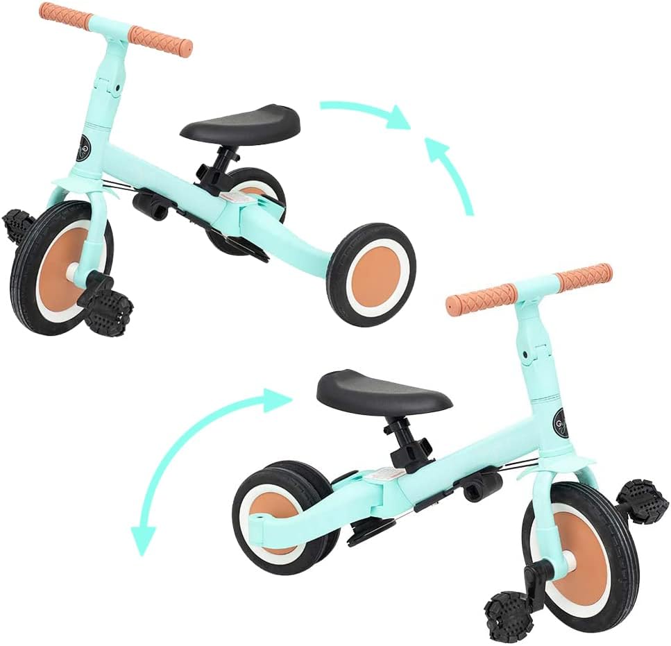 Olmitos Gyro Tricycle évolutif 5-en-1 pour Enfants de 1 à 5 Ans Adaptable et modulable avec ou sans pédales (Bleu)