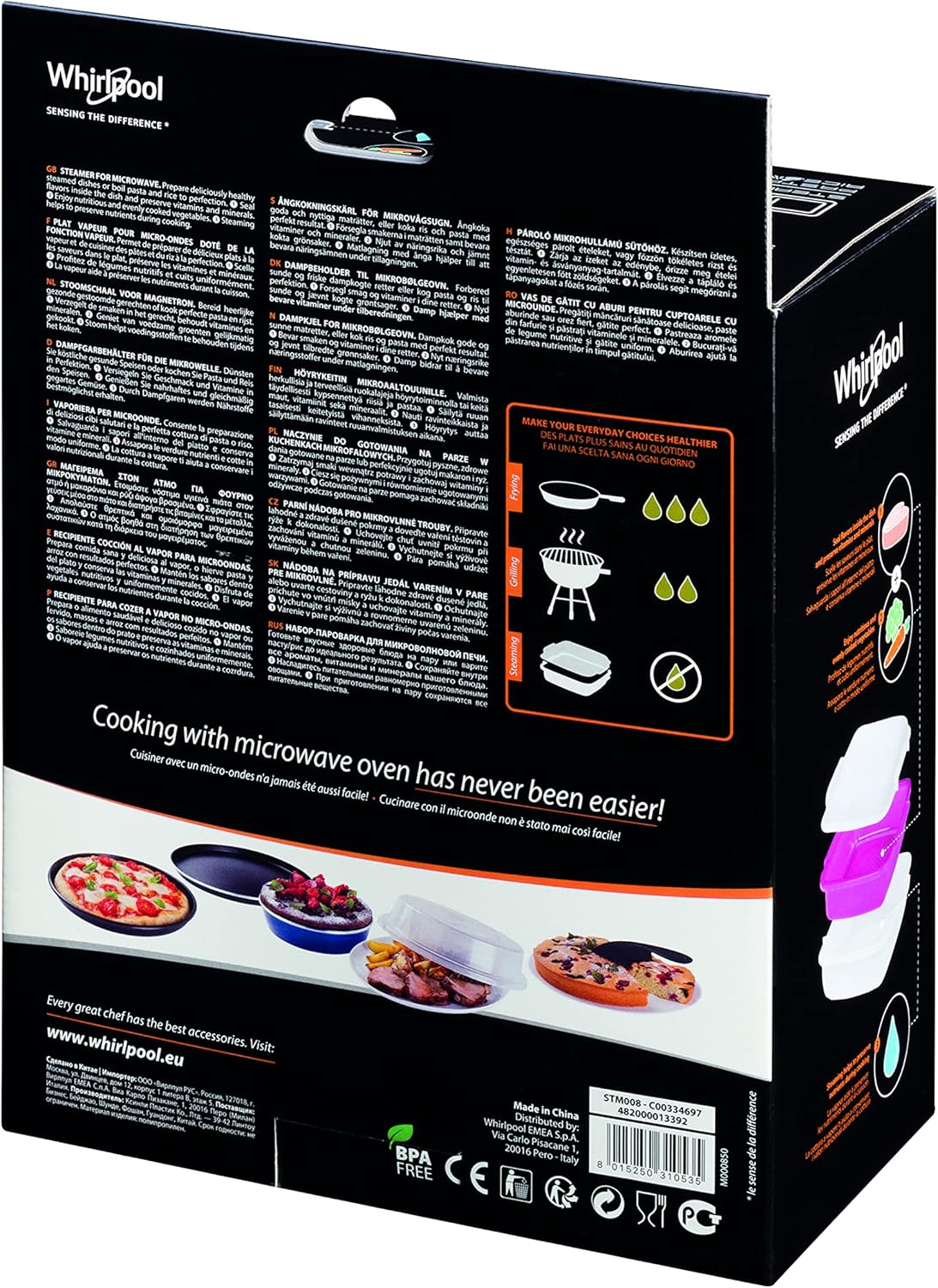 Whirlpool MWF 427 SL Four à micro-ondes Extra Space + Grill, 25 litres, argent, avec steamer, grille haute et plate Crisp + poignée, 800 + 1000 W