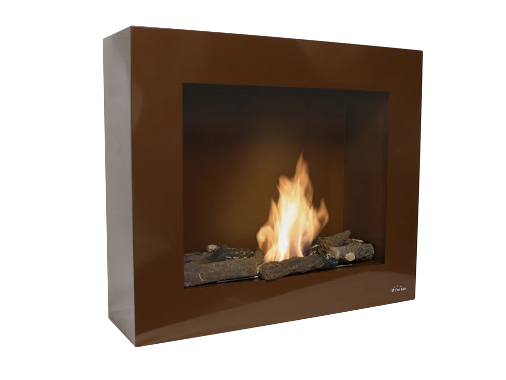 Cheminée à l'éthanol avec sol ou mur ocre clair avec kit entonnoir et bche