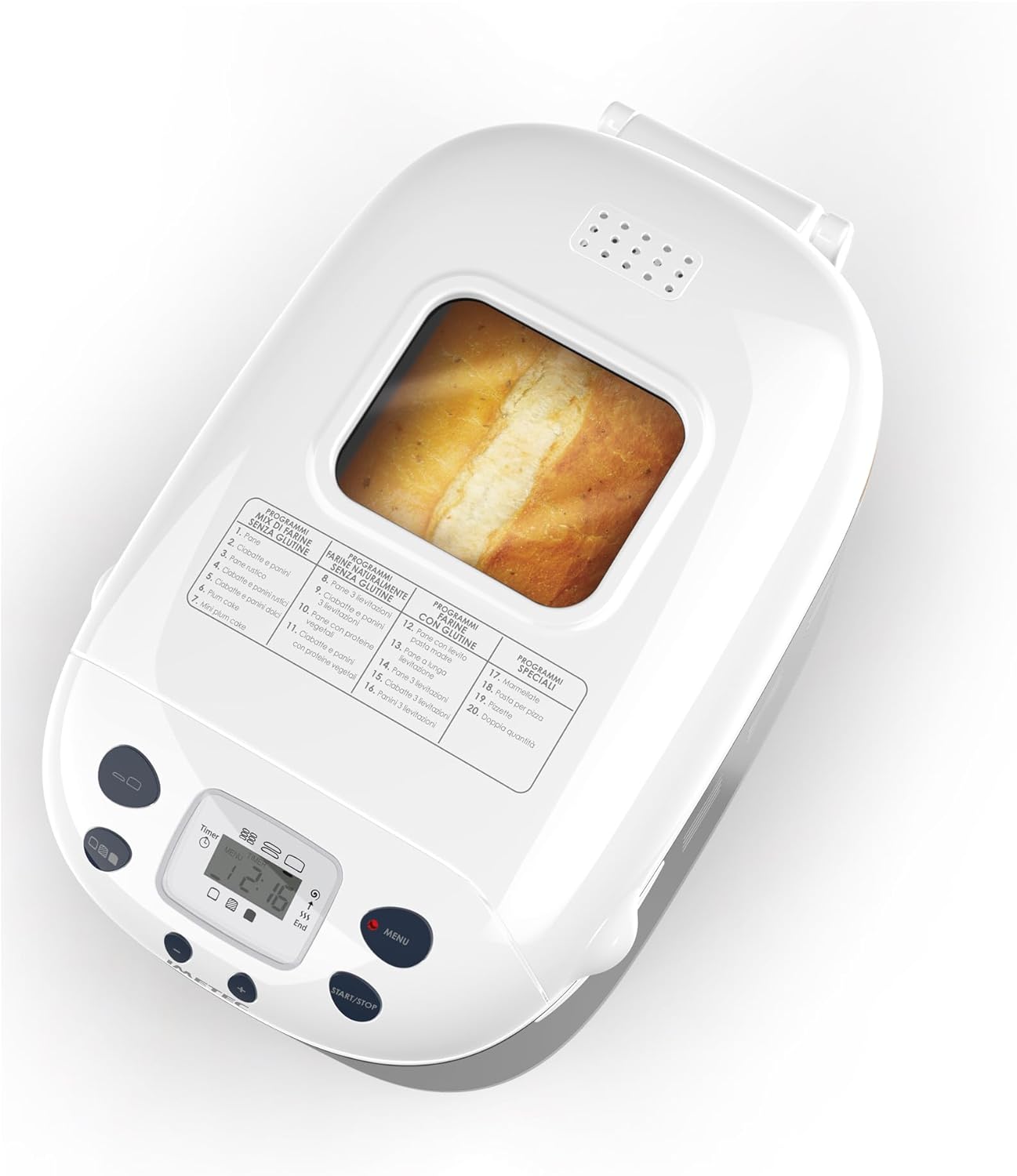 Imetec Zero-Glu Pro - Machine à Pain 1kg, Ciabatta, Petits Pains Sans Gluten, Pte à Pizza, Gteaux, Confitures - 20 Programmes, Température de Levage Contrlée, Sans BPA + Livre de Recettes