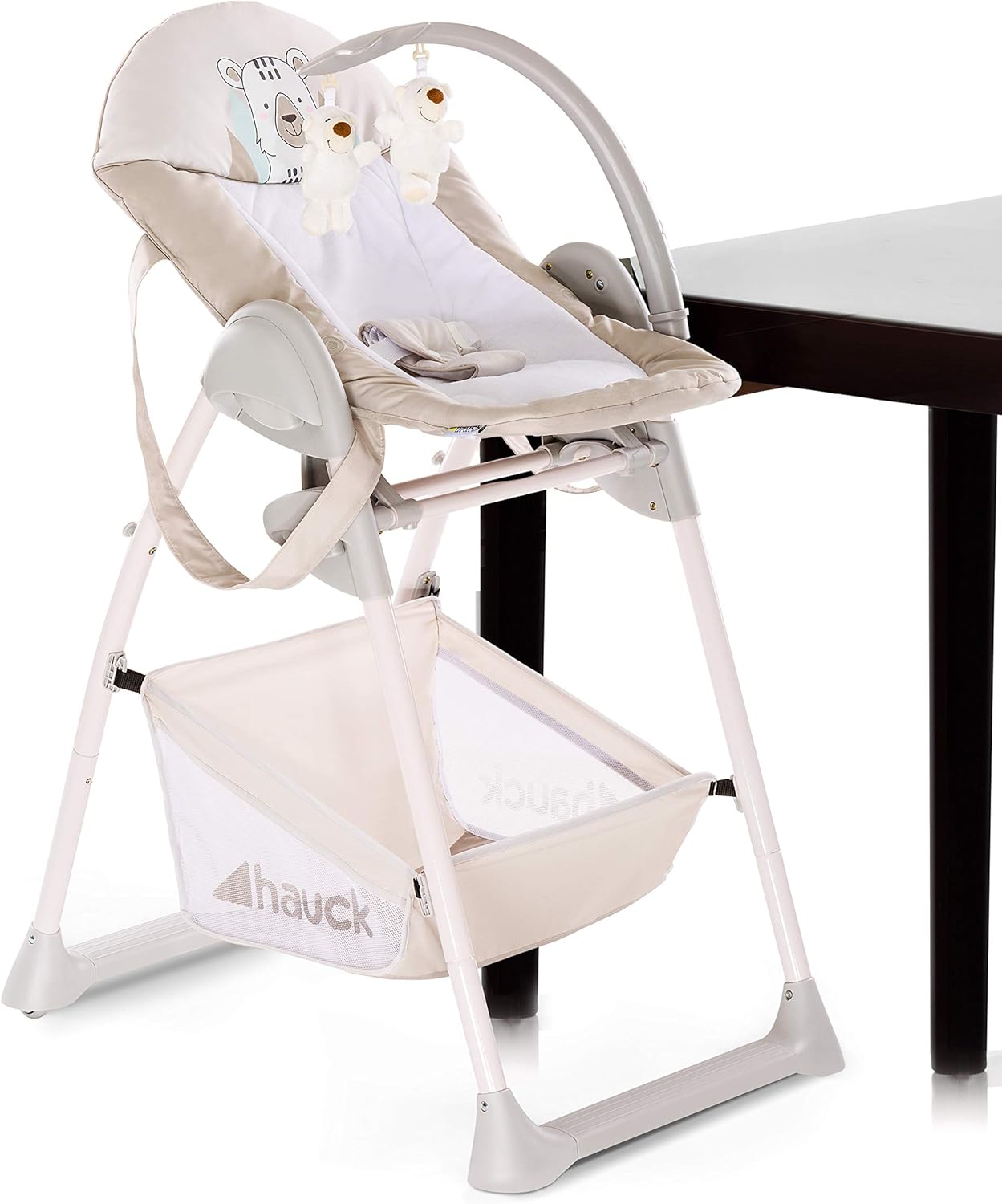 Hauck Chaise Haute Bébé Sit N Relax, Inclus Transat Bebe avec Arche de Jeux, Siège Enfant avec Plateau, Chssis Réglable en Hauteur avec Roues et Panier, Pliable - Wild Panda