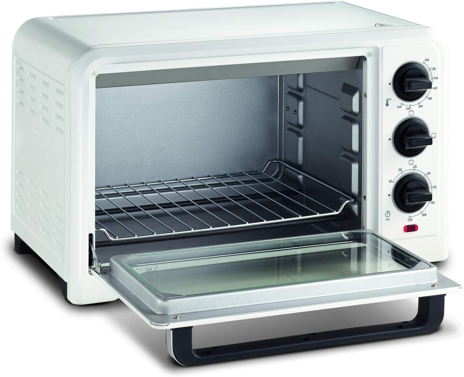 Moulinex Four électrique posable 19 L, Compact, chaleur tournante, 6 modes de cuisson, Thermostat réglable jusqu’à 240°C, Minuteur 120 min, Grille réversible, Lèche frites, Optimo noir OX444810