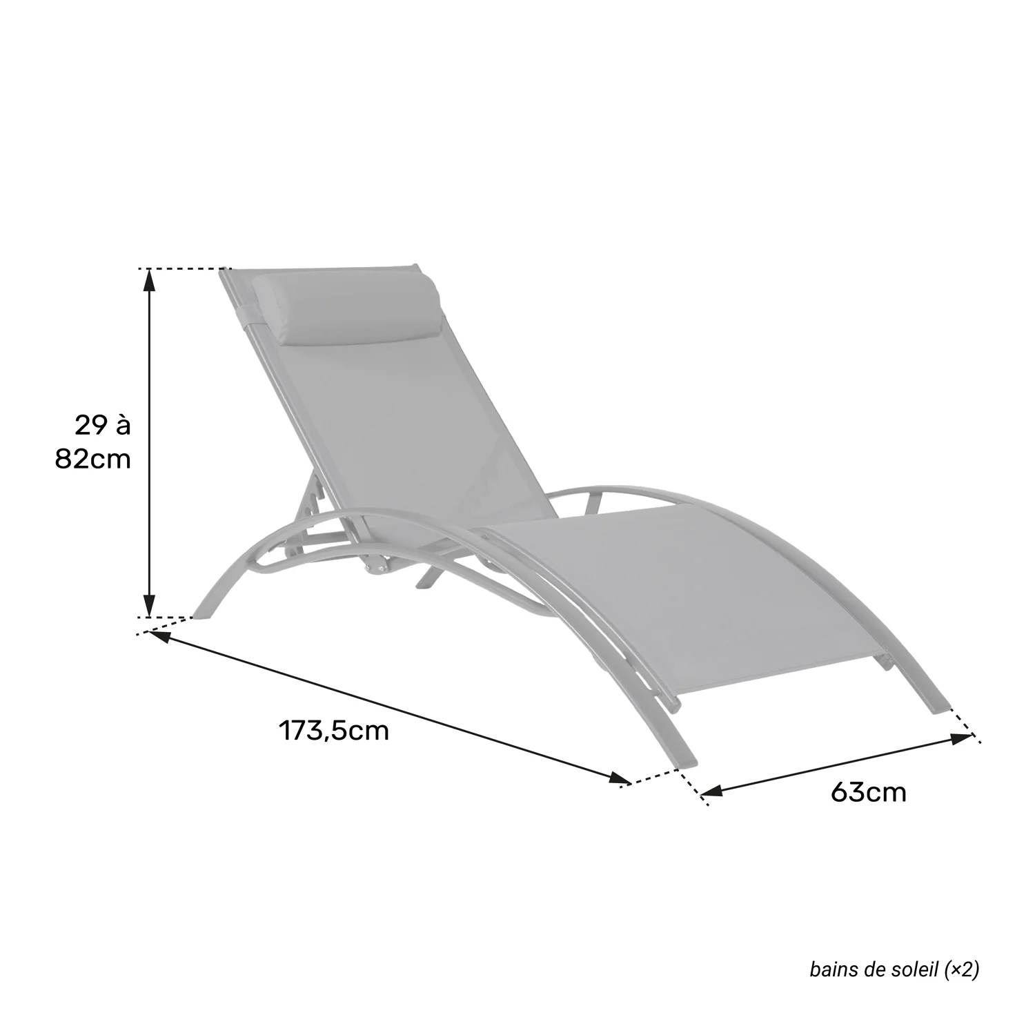 Lot de 2 transats GALAPAGOS en textilène blanc - aluminium blanc Happy Garden