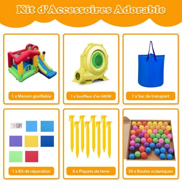 Chteau gonflable avec souffleur 680w maison de saut long toboggan panier de basket 50 balles océanique intérieur extérieur 20_0002386