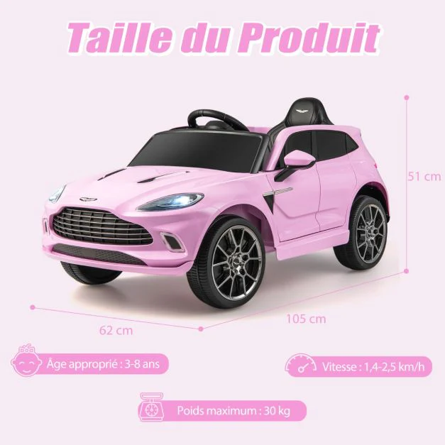 Aston martin dbx voiture electrique 12v enfants avec télécommande 2,4g véhicule moderne avec lumières led et musique pour 3-8 ans  rose 20_0005149