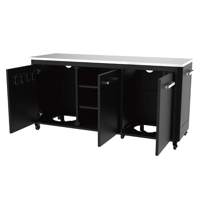 Table d'extérieur avec 3 portes et 6 roues en acier inoxydable pour cuisiner à l'extérieur Cozze