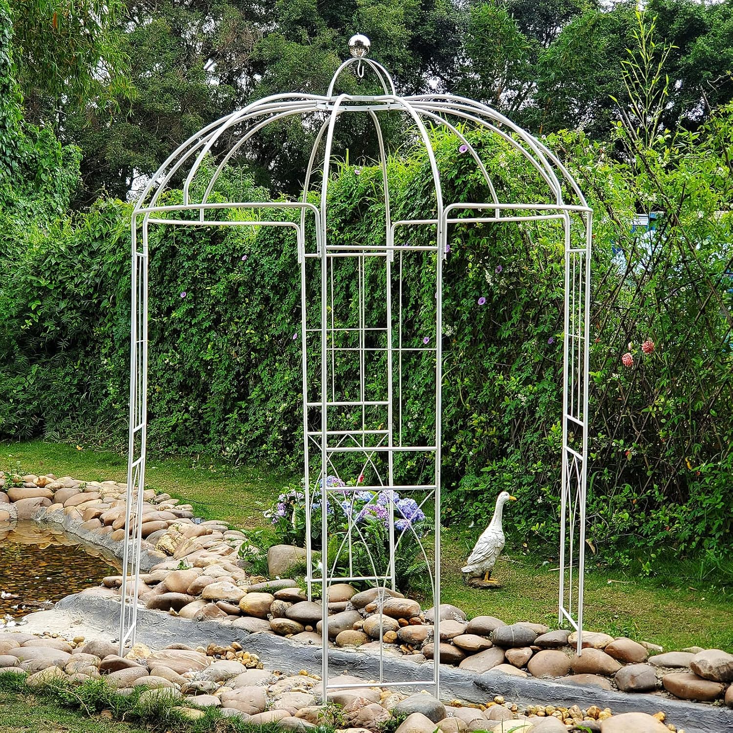 SCENDOR GARDEN Style franais Pergola en Métal, Plantes Grimpantes Terrasse Patio Arceau à Rosiers,Mariage Arche Colonne de Jardin 271x207x207 CM Noir