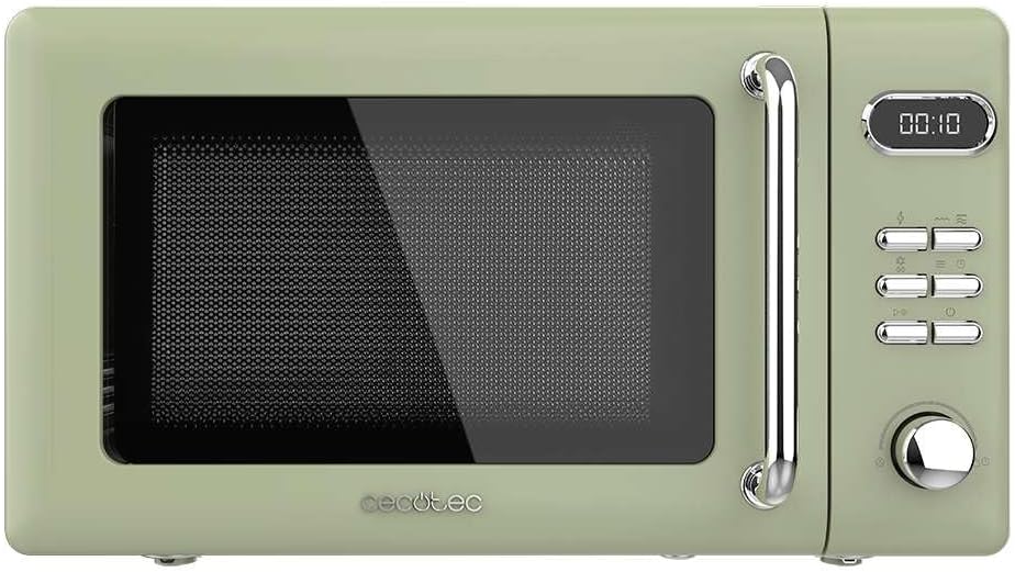 Cecotec Micro-Ondes Mécanique avec Grill Proclean 3110 Retro Bleu. 20 L, 700 W en 6 niveaux, minuterie jusqu'à 30 minutes, mode dégivrage, design vintage bleu, finitions en acier.