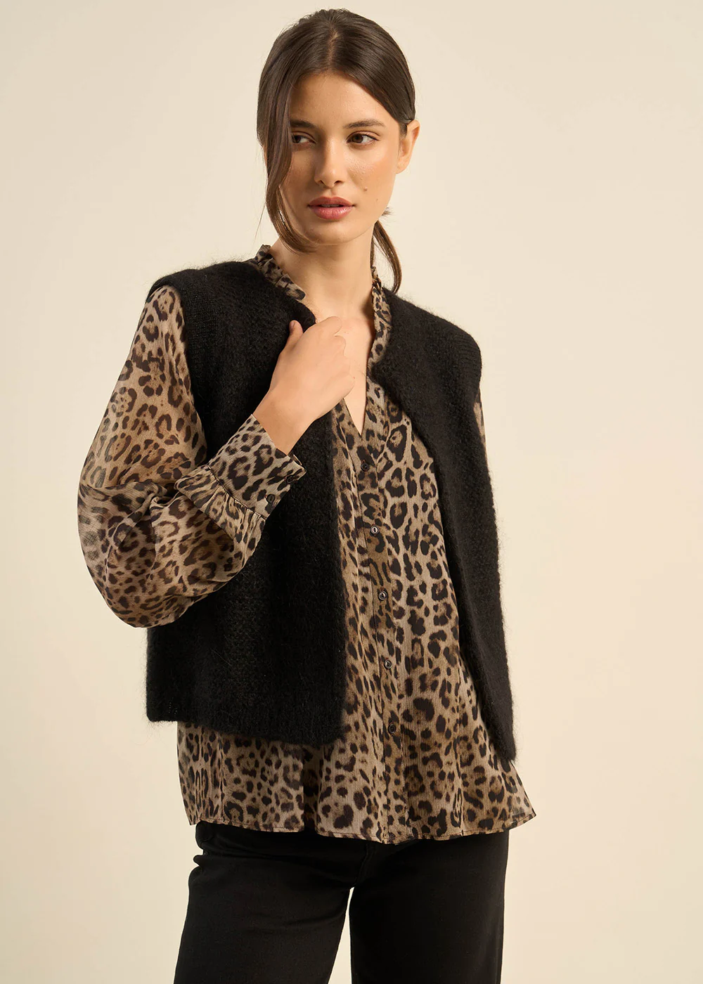 Gilet court sans manches en mohair