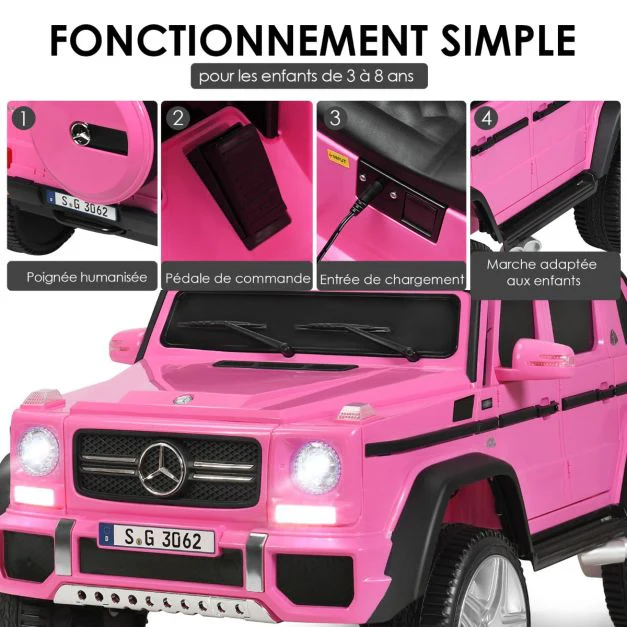 Voiture eléctrique 12 v pour enfants 2 place avec lumières led port aux usb télécommande parentale de 3 à 8 ans rose 20_0004994