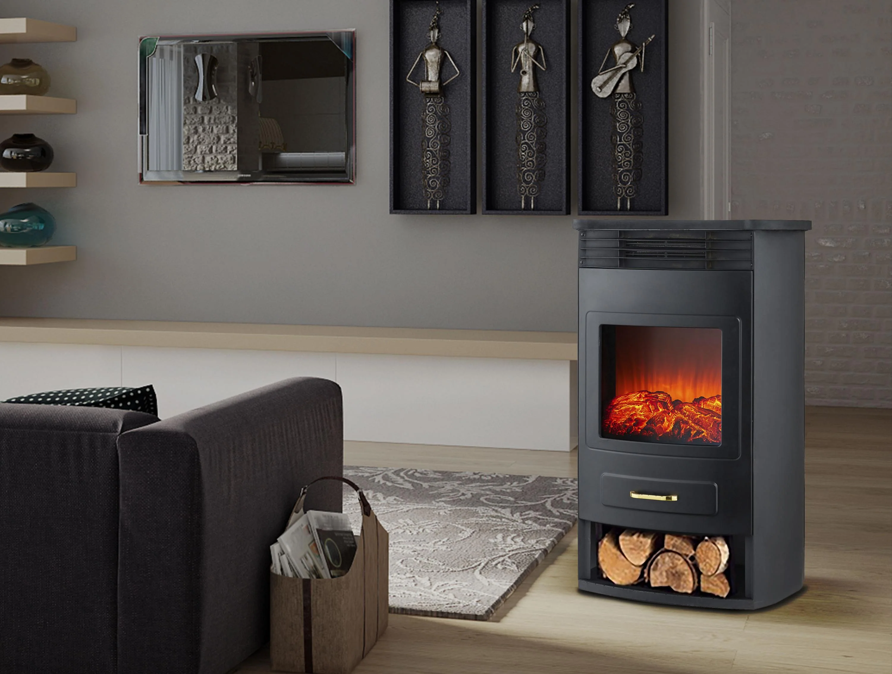 Poêle électrique en acier noir de 2000W