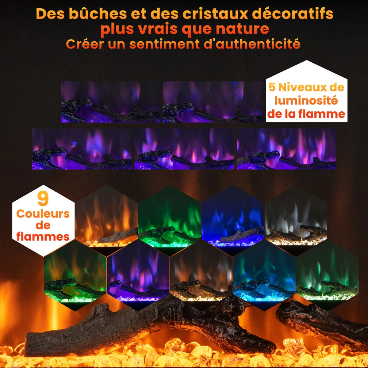 Cheminée électrique murale autoportante 91,5 cm cheminée chauffage avec 9 couleurs de flamme 750 w / 1500 w avec télécommande et minuterie protection contre surchauffe 20_0006676