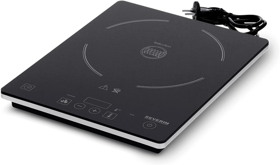 SEVERIN Mini-Four à chaleur tournante 42 L avec pierre à pizza et tournebroche, Four posable 1 800 W design élégant, électrique avec minuteur 120 min, Noir/Inox, TO 2058