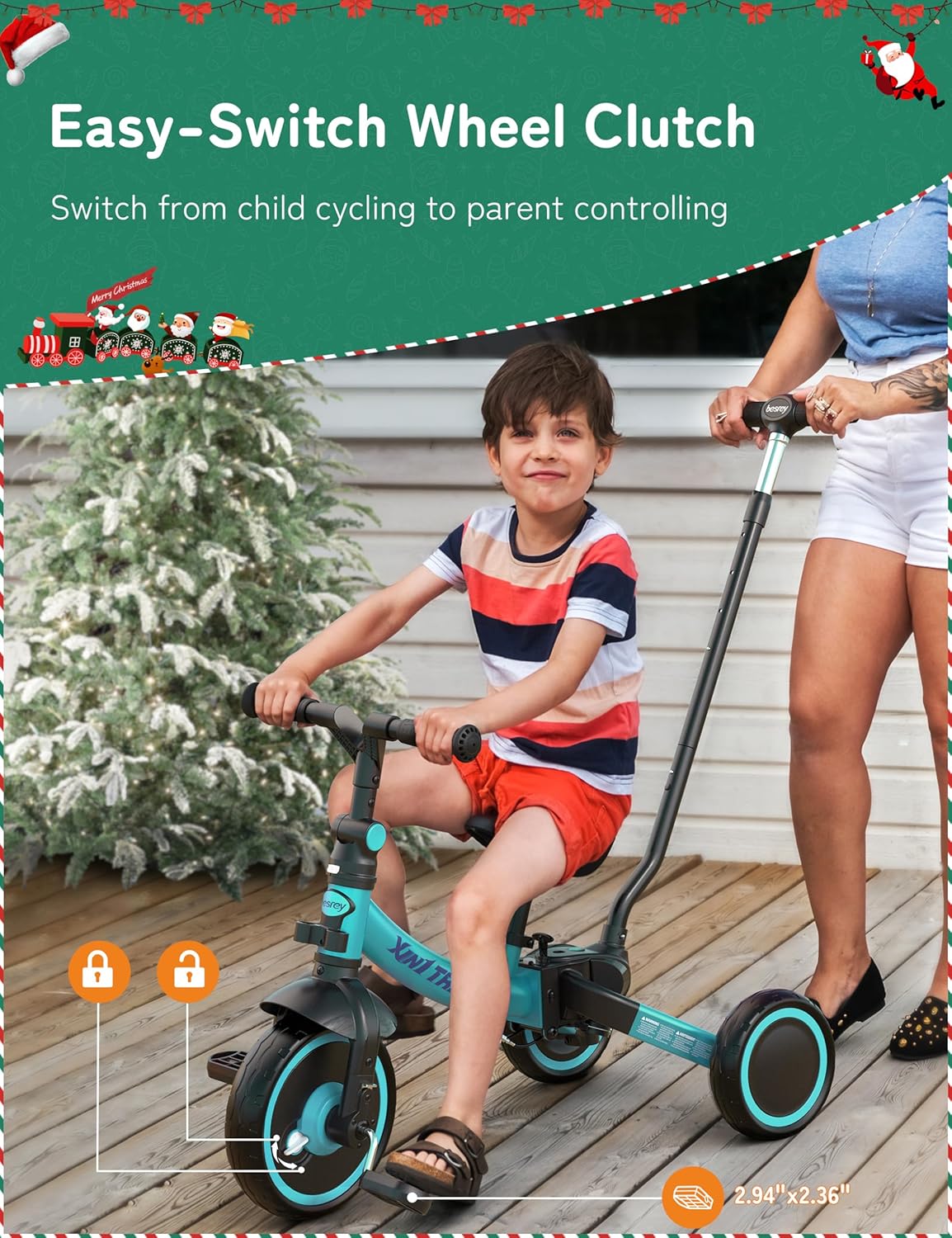 besrey 5 en 1 Tricycle Enfant bébé évolutif 1-4 Ans,Vélo Draisienne,Vélo sans Pédale,Noir