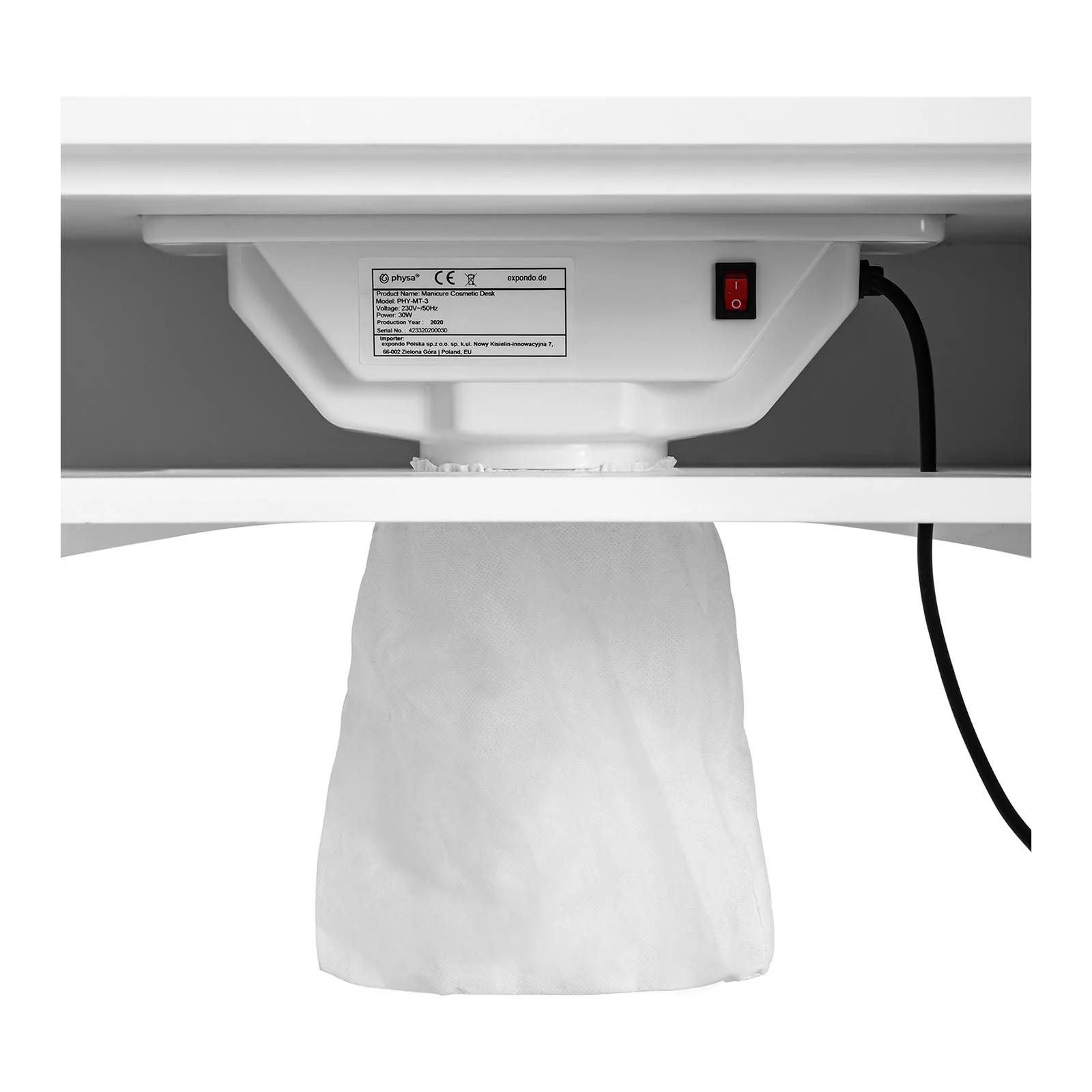 Table de manucure manucurie pour onglerie prothésiste ongulaire (3 tiroirs, aspiration intégrée, 8 roulettes en caoutchouc, panneau de fibres)  14_0007858