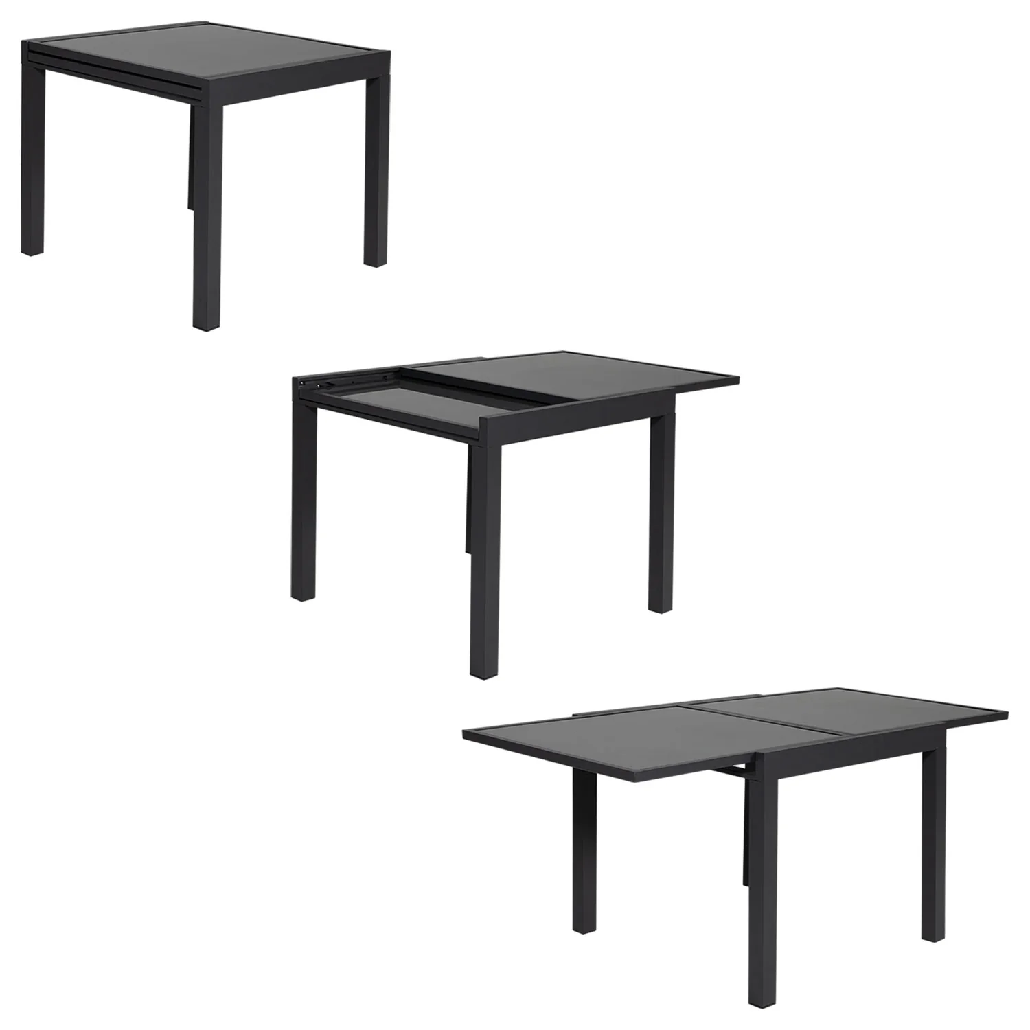 Salon de jardin LAMPEDUSA extensible en textilène gris 8 places - aluminium anthracite Happy Garden