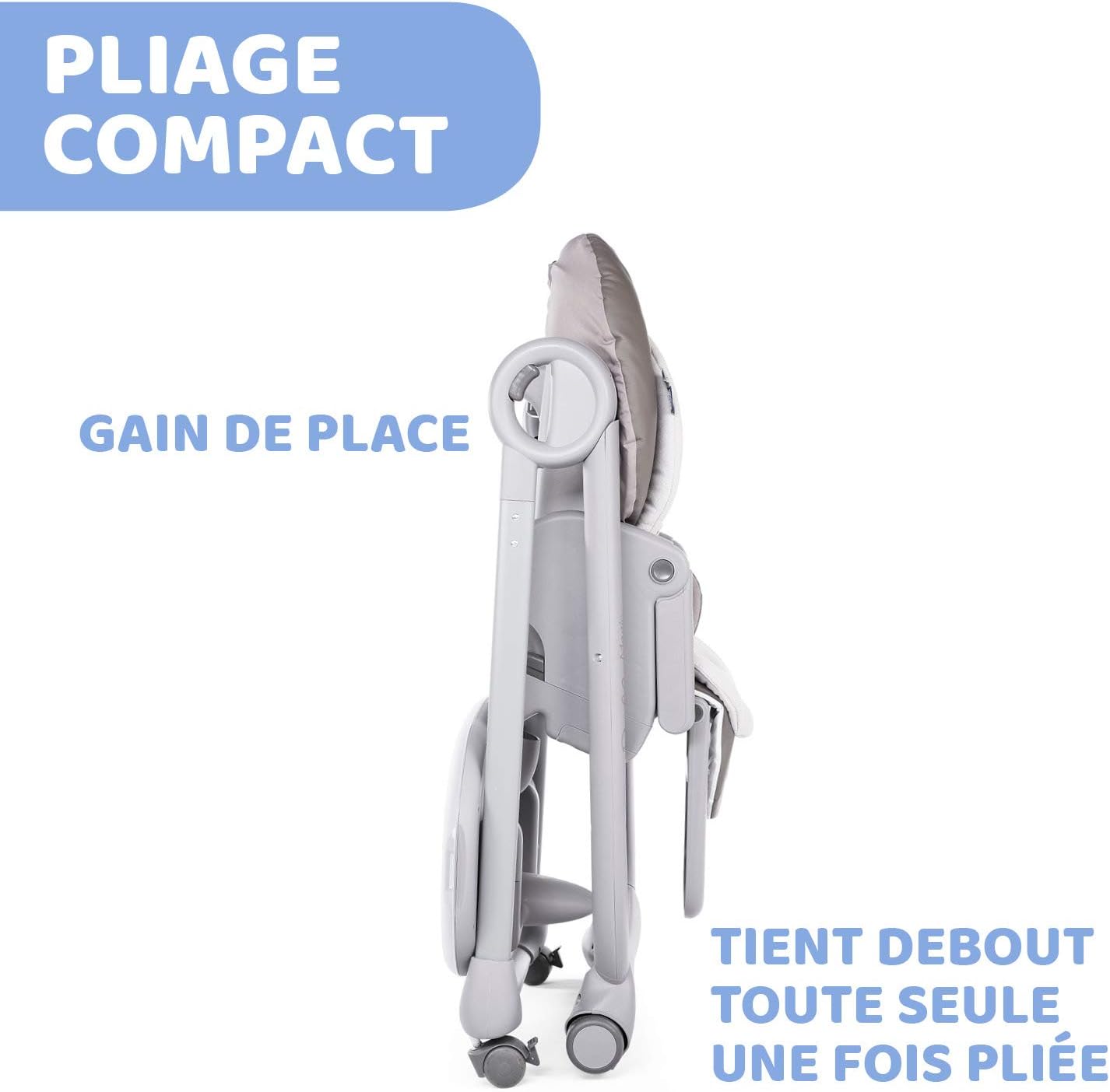 Chicco Polly Magic Relax Chaise Haute Bébé volutive et Pliable à 4 Roues, Enfants de la Naissance à 3 ans (15 kg), Inclinable en Transat, avec Coussin Réducteur et Barre de Jeux - Gris