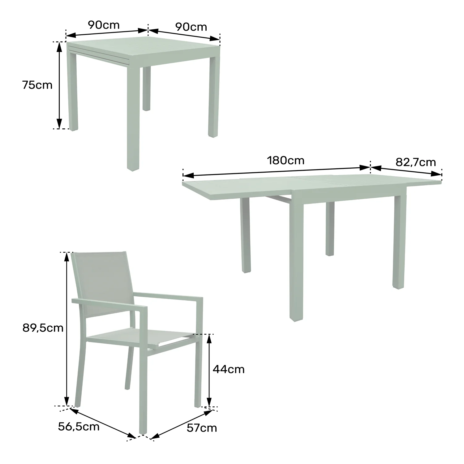 Salon de jardin VENEZIA extensible 90/180 en textilène vert sauge 8 places - aluminium vert sauge Happy Garden