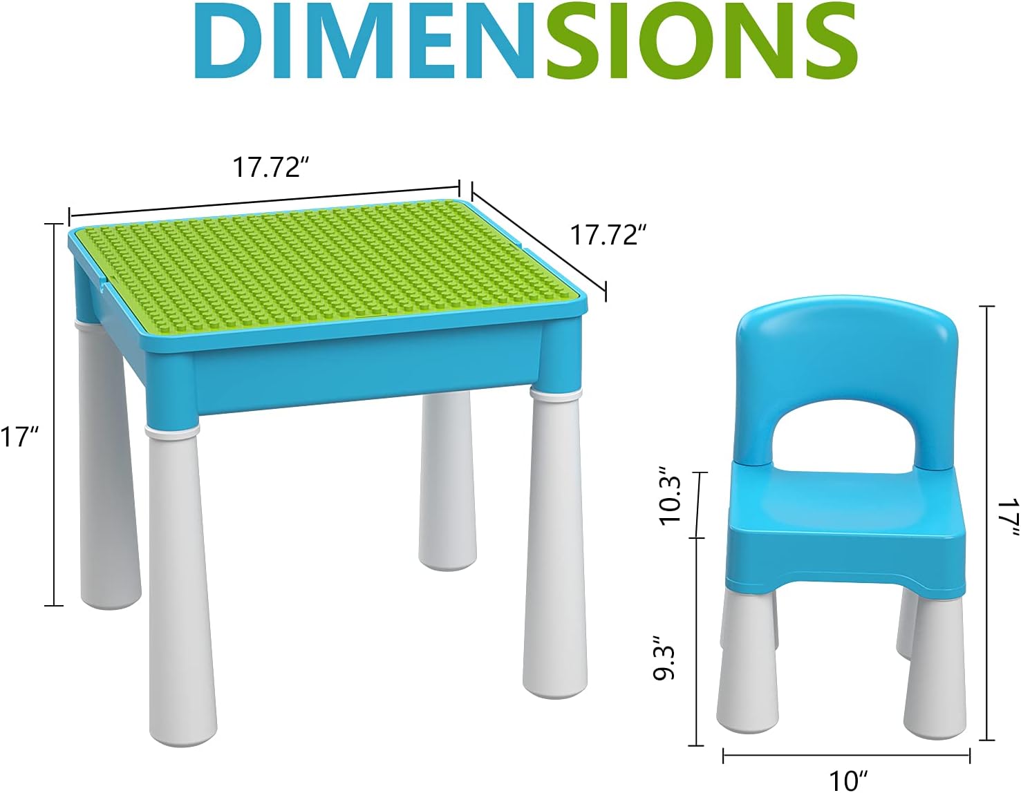 burgkidz Ensemble de Table Multi-activités pour Enfants 5-en-1-128 Pièces Blocs de Construction de Grandes Briques Compatibles, Jeu Comprenant 1 Chaise et 1 Table avec Rangement, Bleu
