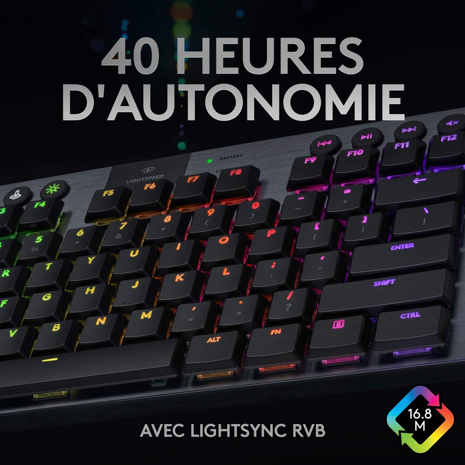 Logitech G915 TKL Tenkeyless LIGHTSPEED Clavier Gamer Mécanique, Switch ultra-plat GL Tactile, RGB LIGHTSYNC, Design élégant et mince, 40+ heures de jeu, Franais AZERTY - Noir