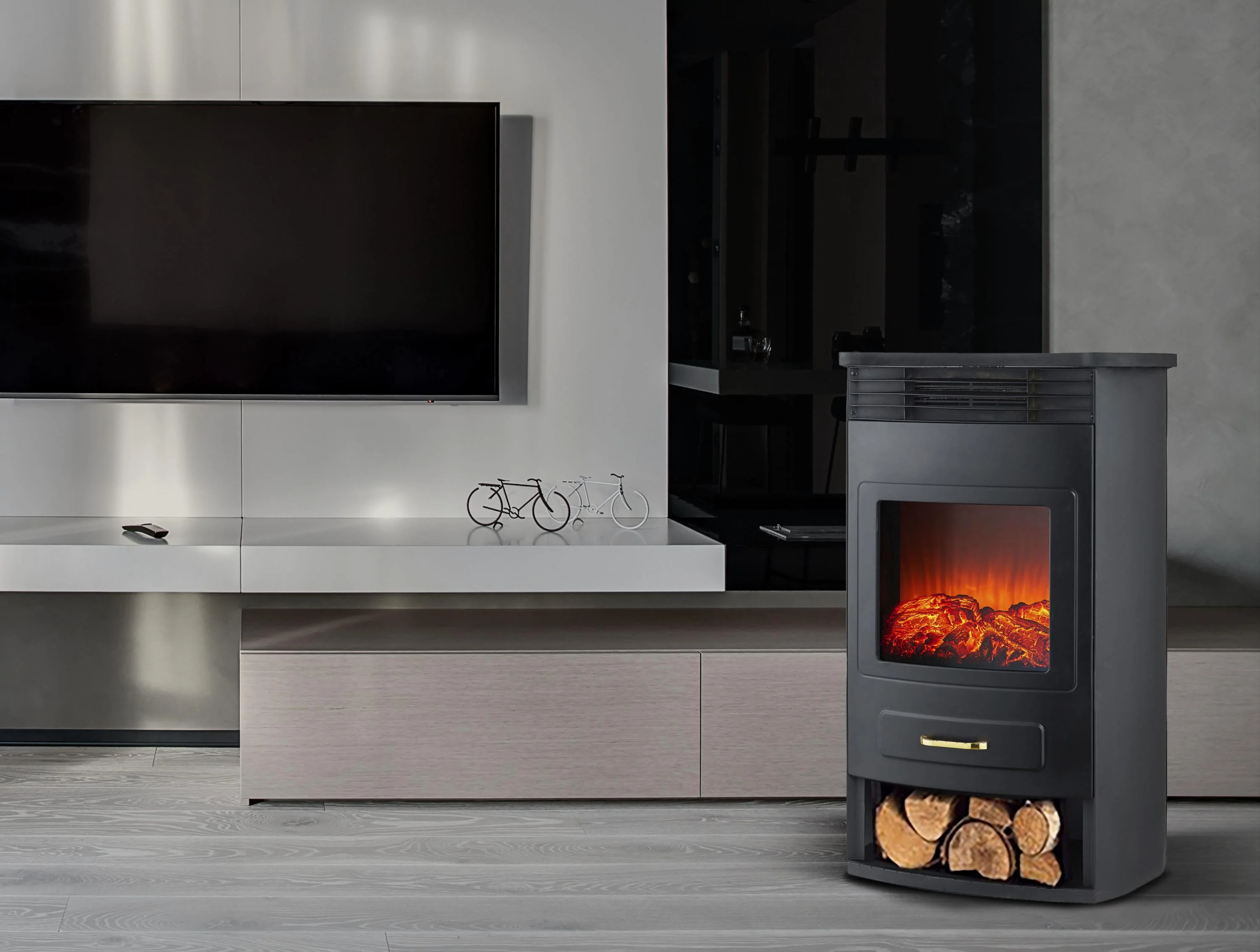 Poêle électrique en acier noir de 2000W