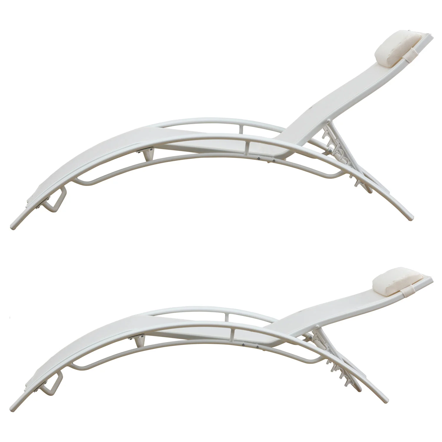 Lot de 2 transats GALAPAGOS en textilène blanc - aluminium blanc Happy Garden