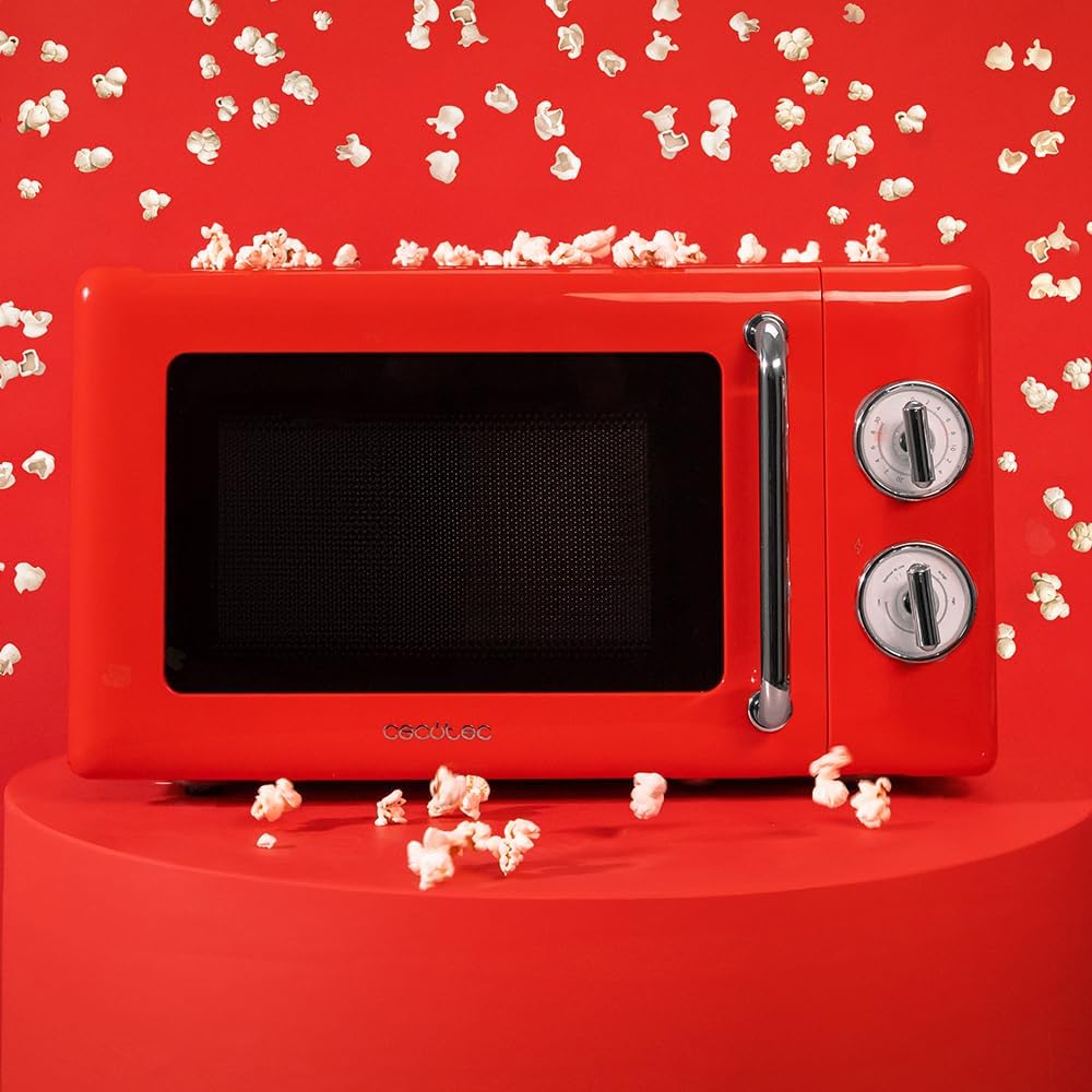 Cecotec Micro-Ondes Mécanique avec Grill Proclean 3110 Retro Bleu. 20 L, 700 W en 6 niveaux, minuterie jusqu'à 30 minutes, mode dégivrage, design vintage bleu, finitions en acier.