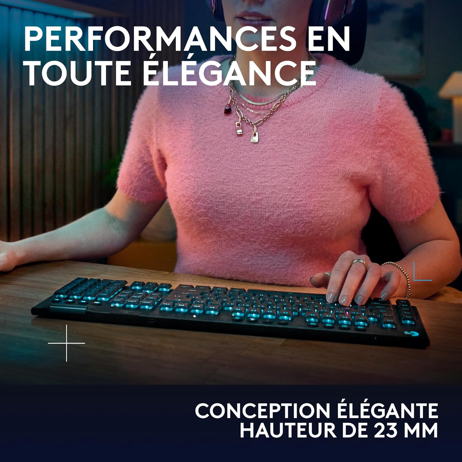 Logitech G915 TKL Tenkeyless LIGHTSPEED Clavier Gamer Mécanique, Switch ultra-plat GL Tactile, RGB LIGHTSYNC, Design élégant et mince, 40+ heures de jeu, Franais AZERTY - Noir
