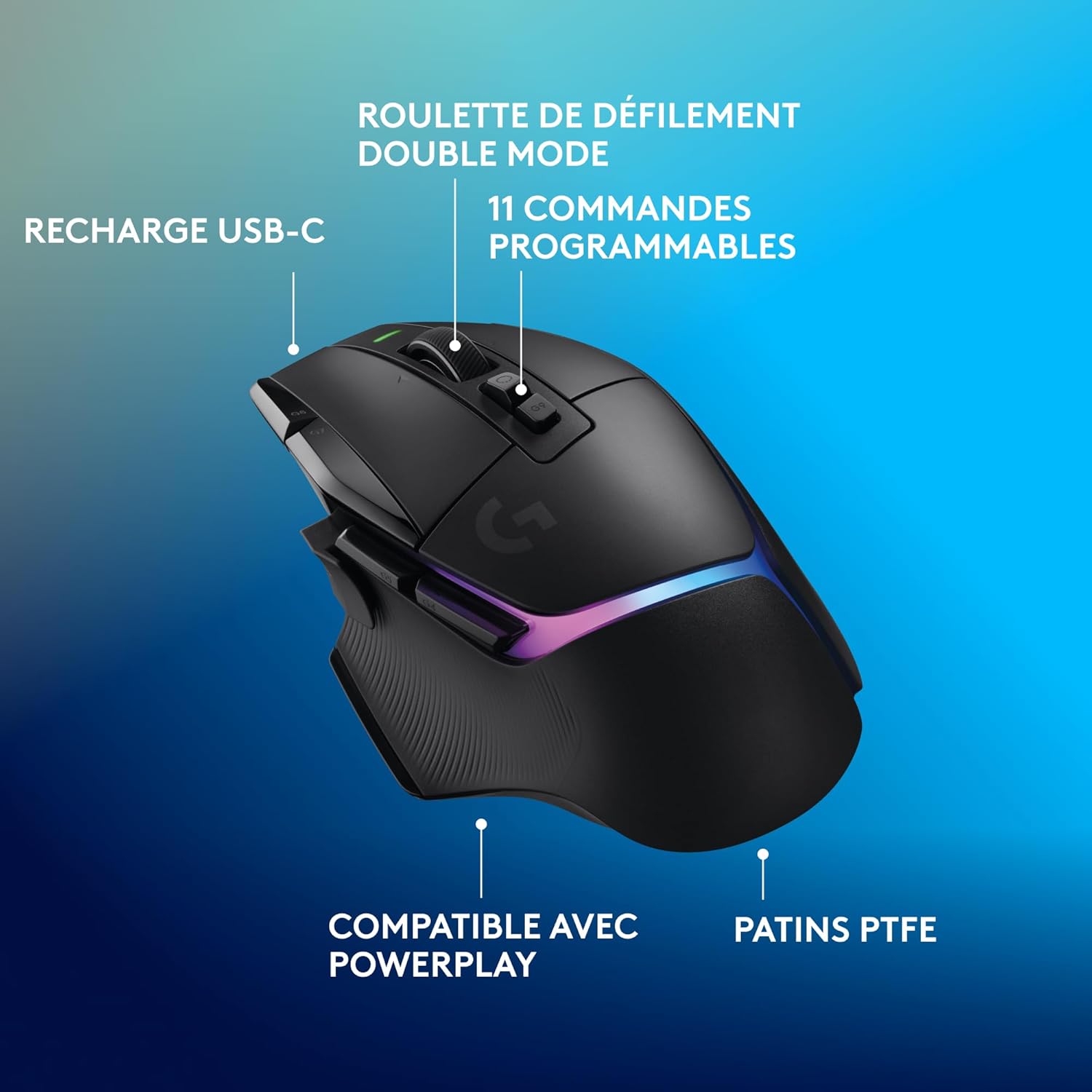 Logitech G915 TKL Tenkeyless LIGHTSPEED Clavier Gamer Mécanique, Switch ultra-plat GL Tactile, RGB LIGHTSYNC, Design élégant et mince, 40+ heures de jeu, Franais AZERTY - Noir