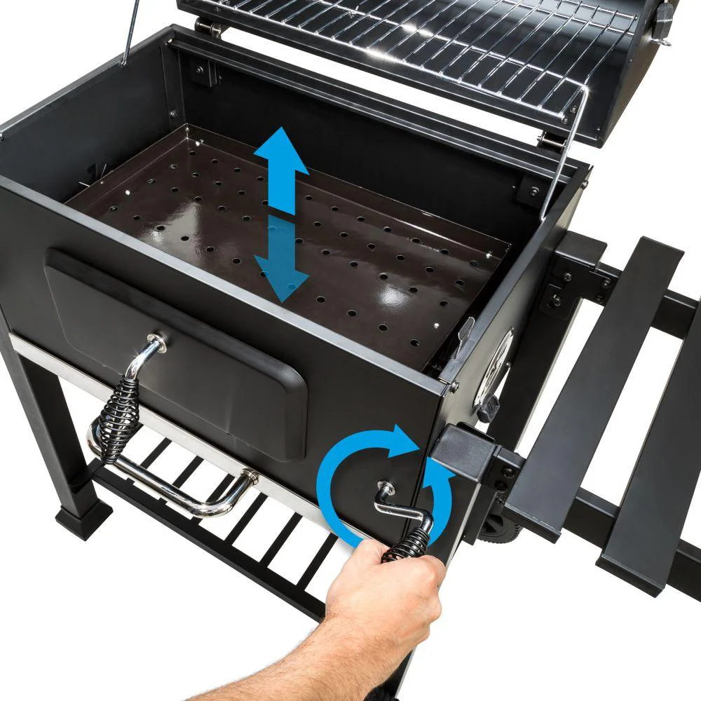 Barbecue à charbon de bois 3 en 1 avec thermomètre avec grille à hauteur réglable noir 1508003
