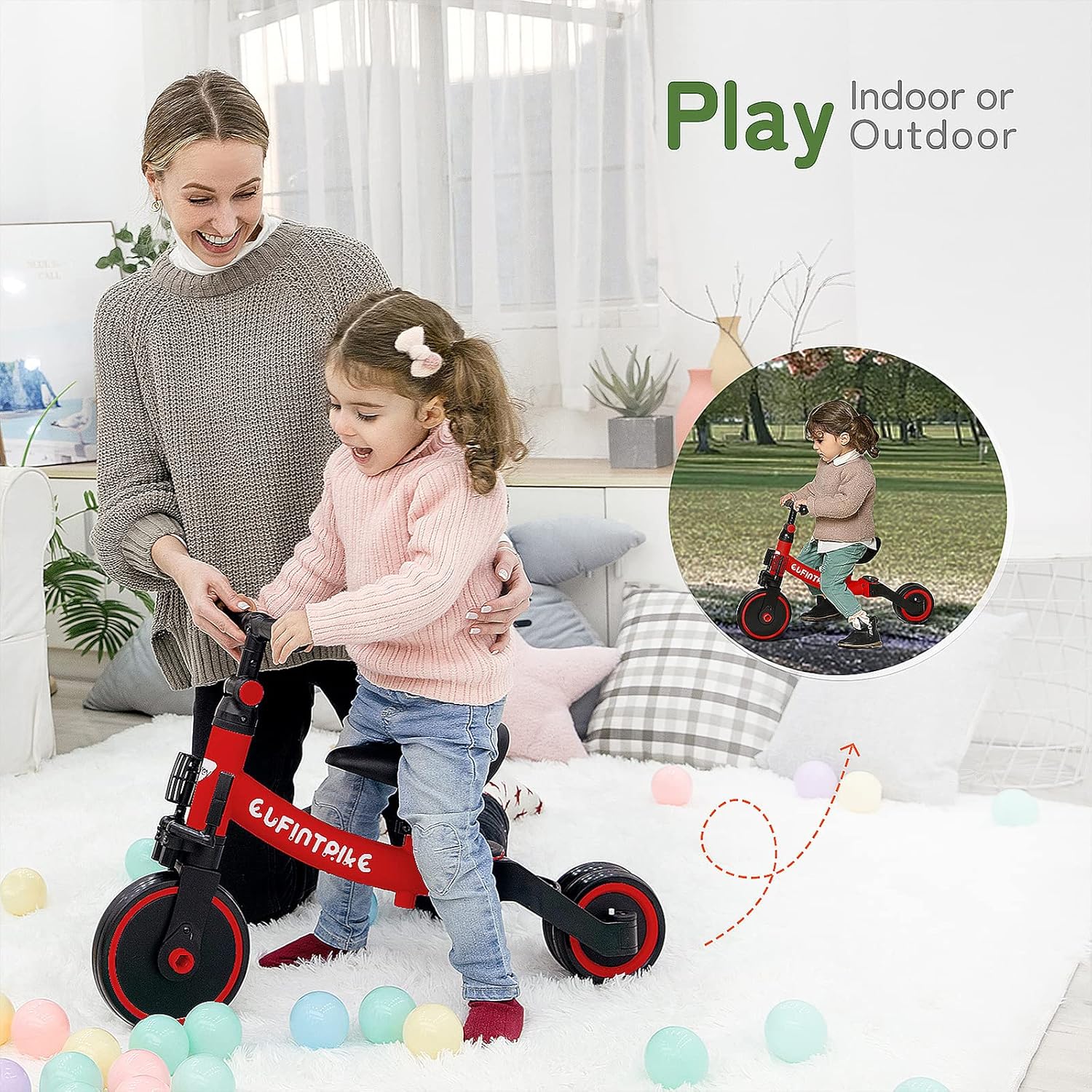 besrey 5 en 1 Tricycle Enfant bébé évolutif 1-4 Ans,Vélo Draisienne,Vélo sans Pédale,Noir