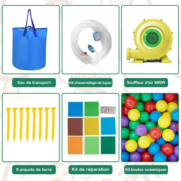 Chteau gonflable 7 en 1  tropical à thème singe et palmier avec toboggan aquatique avec piscine et 50 boules charge 90kg pour 2 enfants de 3-10 ans 20_0007620