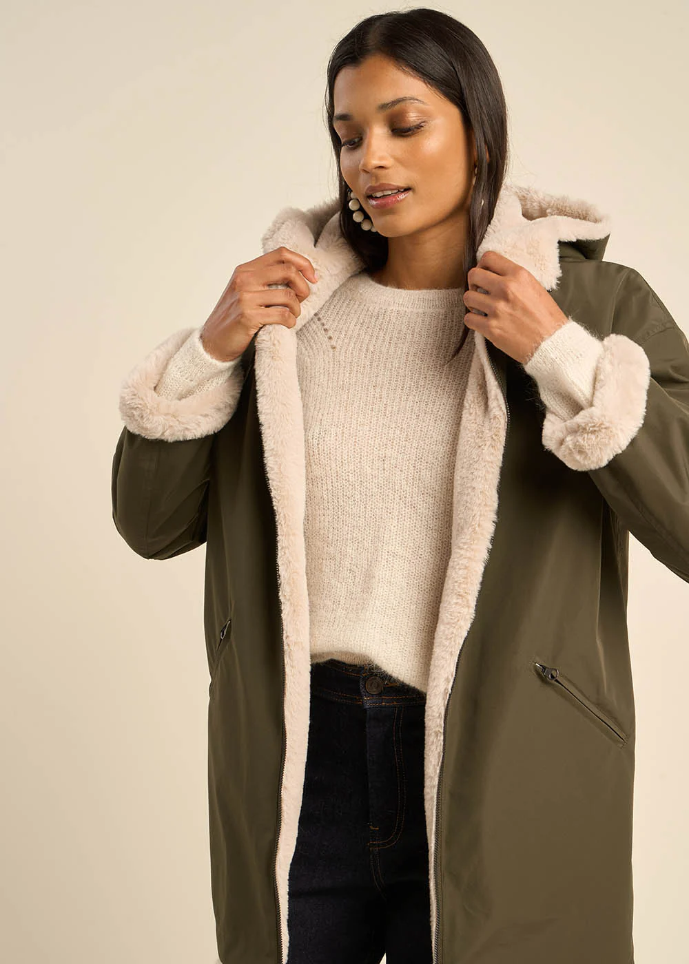 Parka longue et réversible