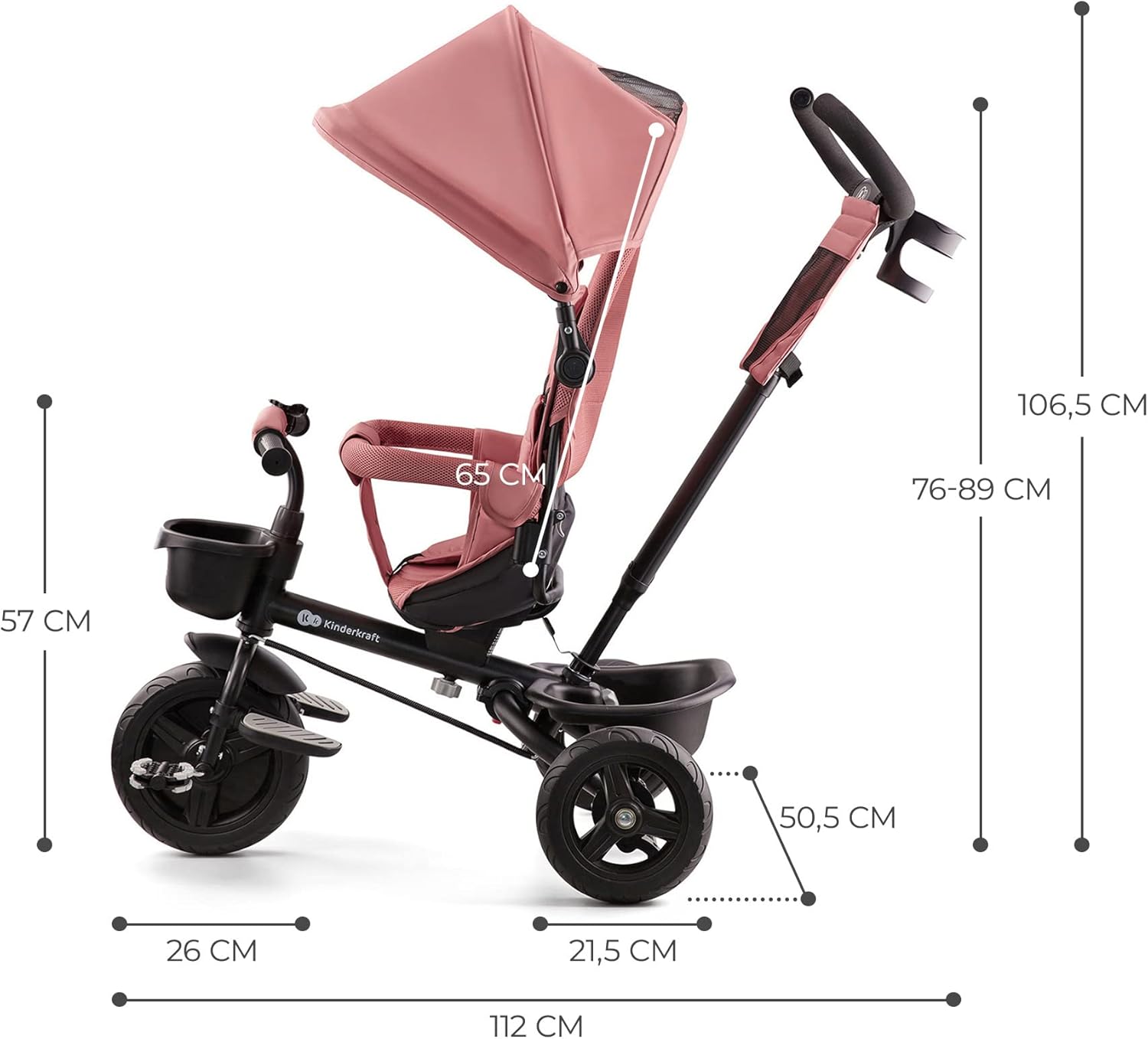 Kinderkraft AVEO Tricycle Bébé volutif, Draisienne volutif, Trike Bebe, Velo Poussette Bebe volutif, Velo Enfant 5 Ans, De 9 Mois, Pliable, Facile  Plier, Accessoires Pratiques, Gris